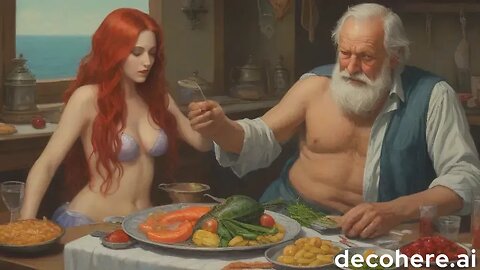 A Mermaid becoming the menu of a old man