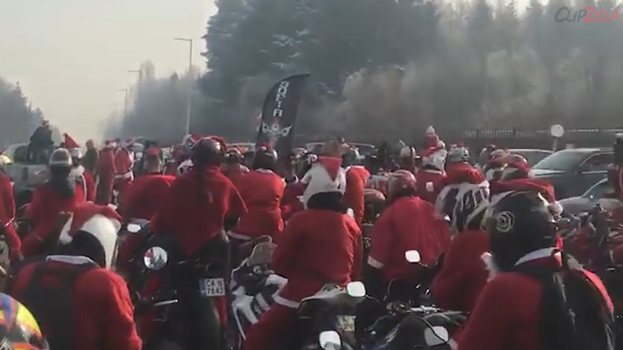 Motorcycle Riders Wear Santa Costumes