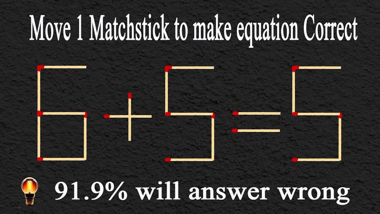 Move 1 matchstick to make the equation correct, Matchstick puzzle✔ #matches #mindtest #matchstick