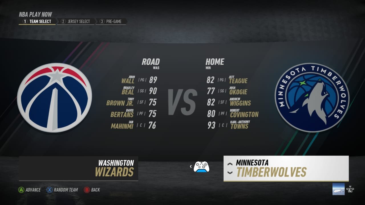 🏀NBA Live Season - Week 1 - Washington Wizards (Road) VS (Home) Minnesota Timberwolves - XBOX S