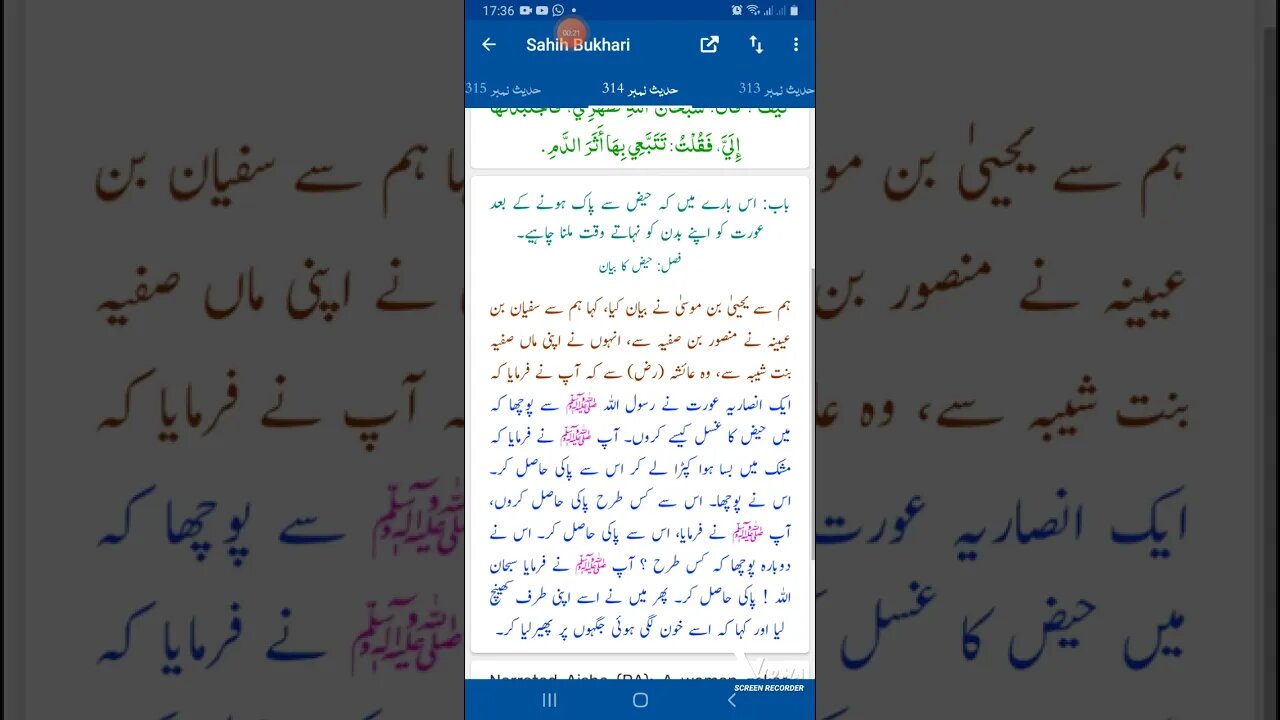 Hadees SHARIF Sahi bukhari SHARIF hadees number #314 in arbic urdu and English language