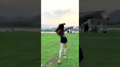 Long And Lean Chinese Girl Puts On A Show In The Park