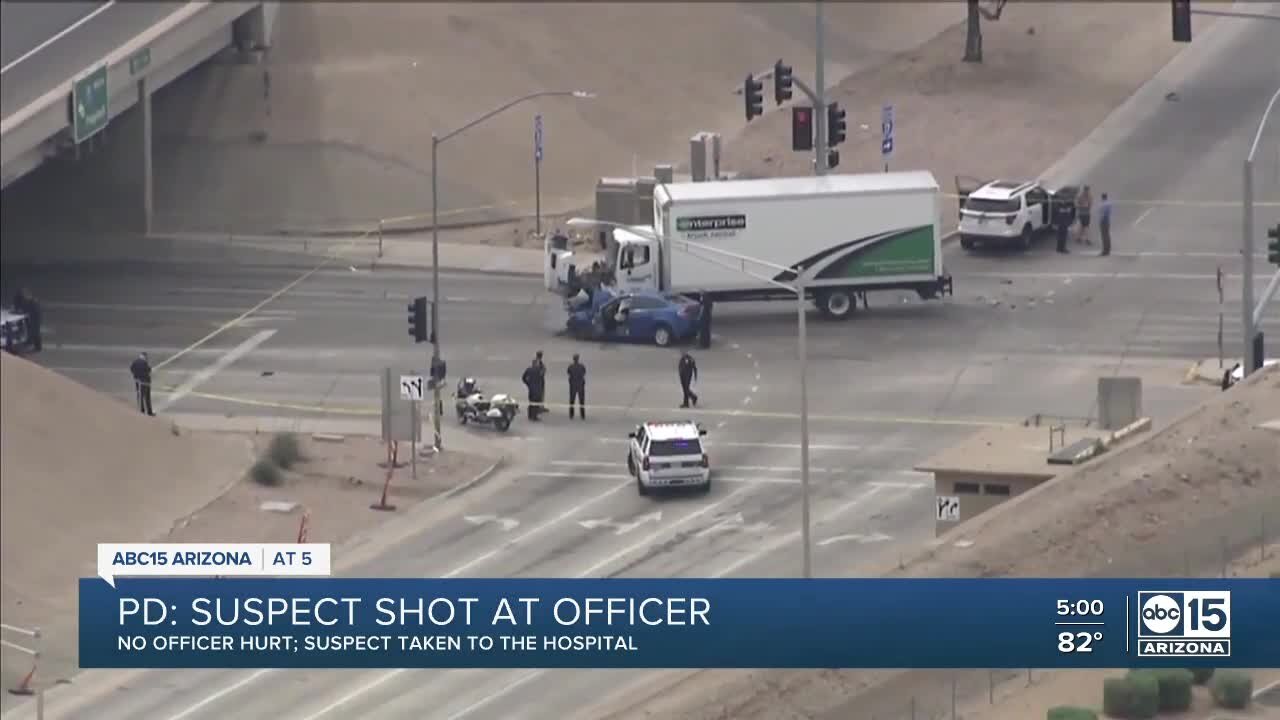 Suspect arrested after allegedly shooting at officer, causes crash near I-17 and Greenway Road