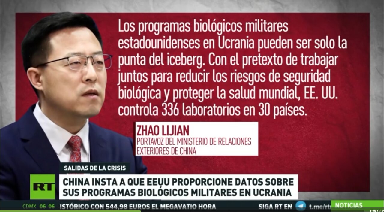 La Cina esorta gli USA a fornire dati sui suoi programmi biologici militari in Ucraina finanziati da Washington(Pentagono,ndr).Pechino vuole che le informazioni sui tipi di virus che memorizzano e le indagini condotte da tali enti siano rese pubbliche