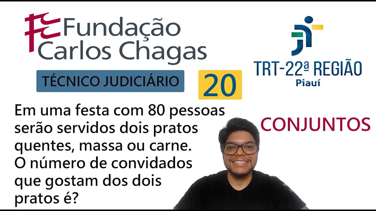 Em uma festa com 80 pessoas serão servidos... Questão 20 do TRT PI 2022 Banca FCC - Conjuntos