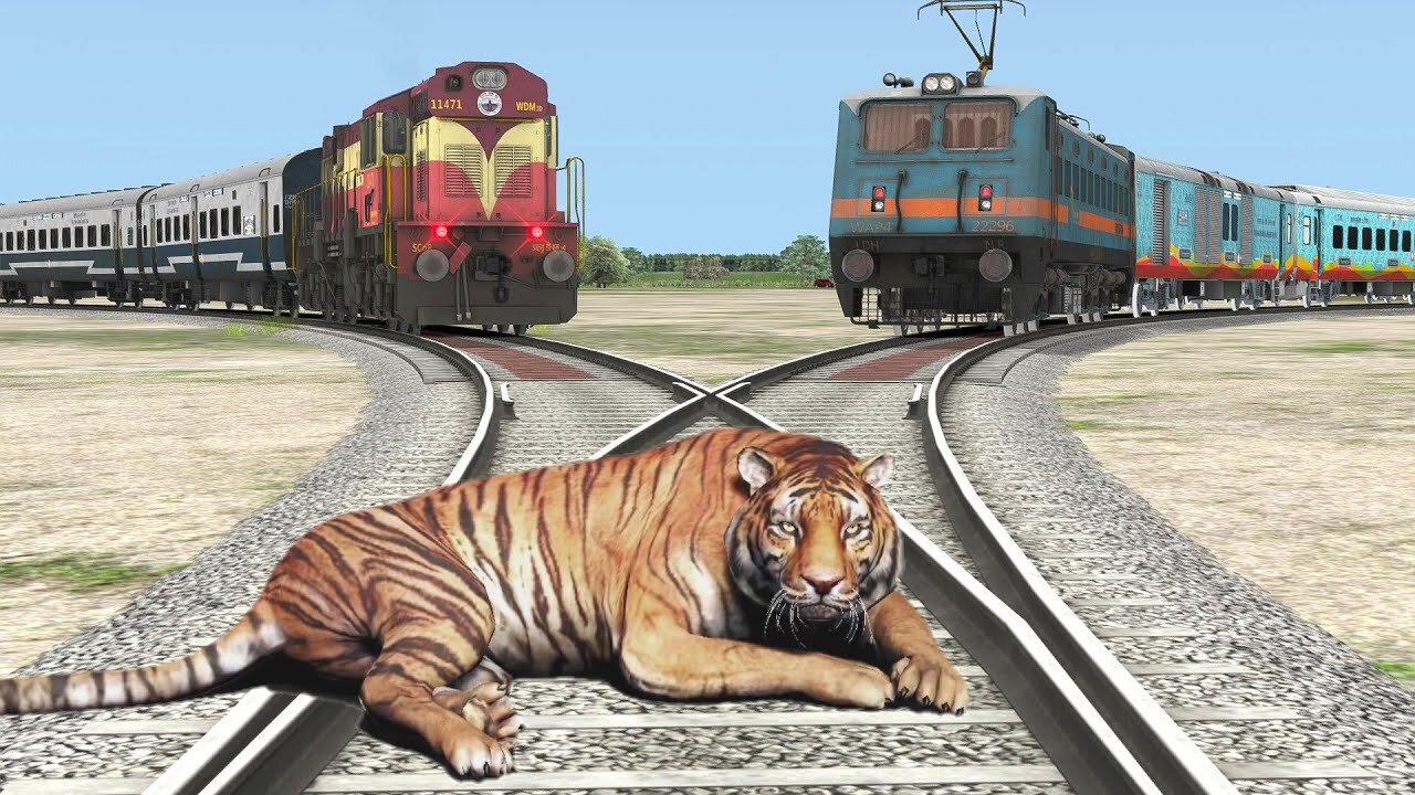 LION & TIGER VS TWO TRAINS | Stops The Trains - BeamNG.Drive