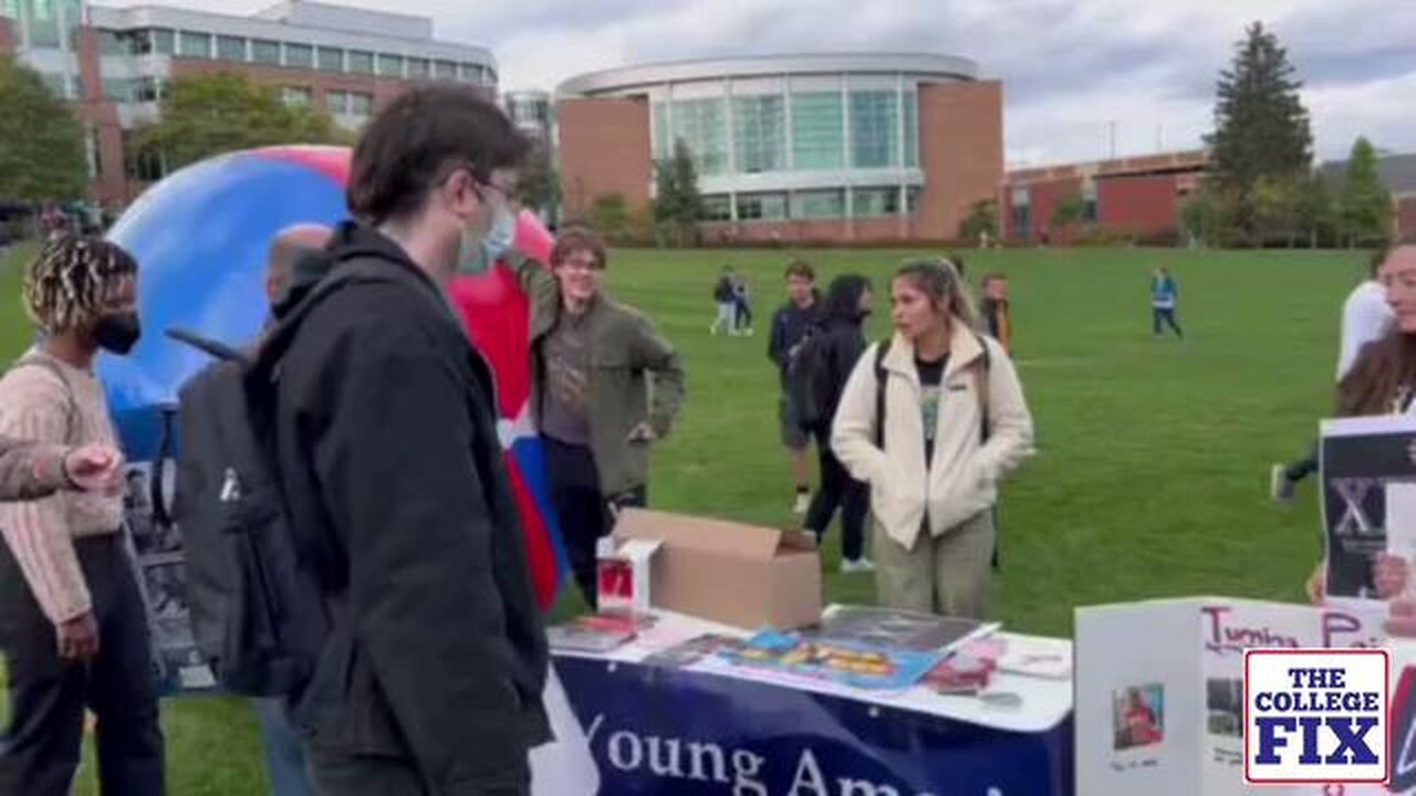 Two Dweebs Wearing Masks at Riley Gaines Speech at Penn State Get Arrested After Flipping a Table