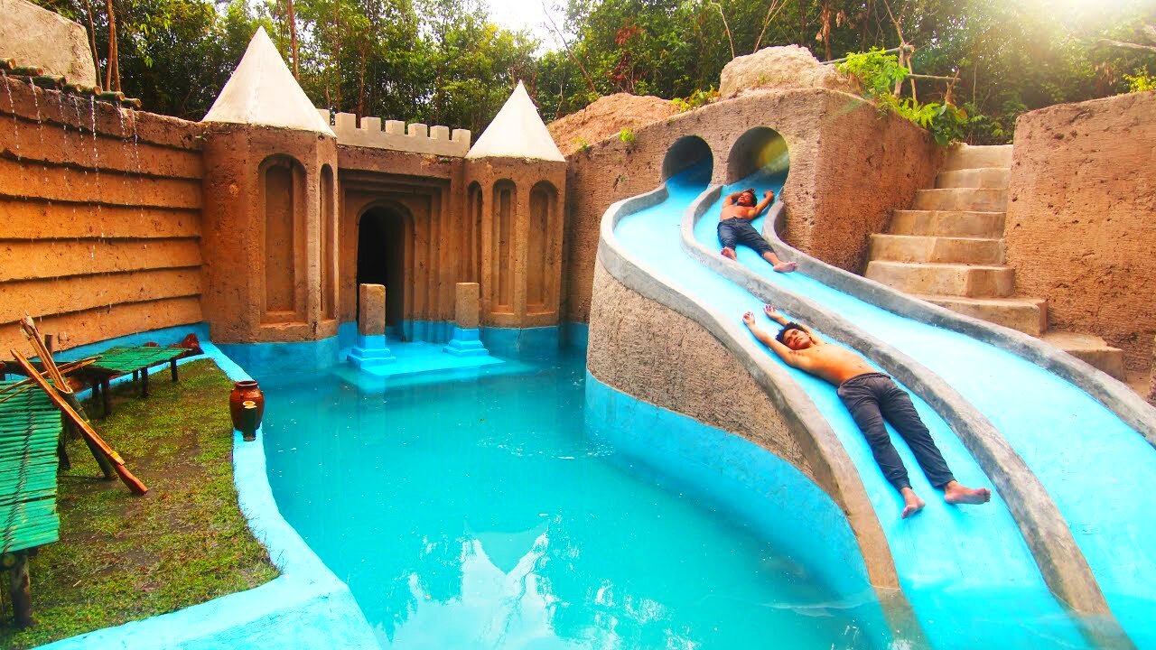 My Summer Holiday 155 Days Building 1M Dollars Water Slide Park into Underground Swimming Pool House