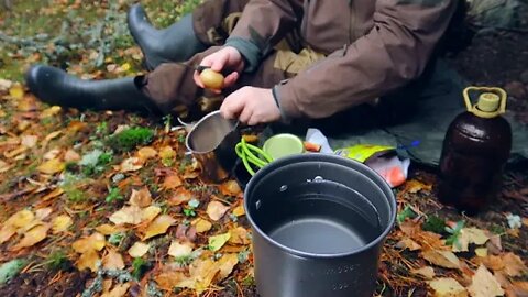 Autumn bushcraft hiking in the rainy fores...15