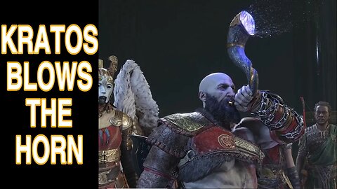 Kratos Blows The Horn To Start Ragnarok 4K PS5 - God of War Ragnarok Blowing Gjallarhorn Reaction