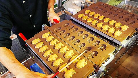 Japanese Street Food - TAIYAKI CAKES Tokyo Osaka Kobe Japan