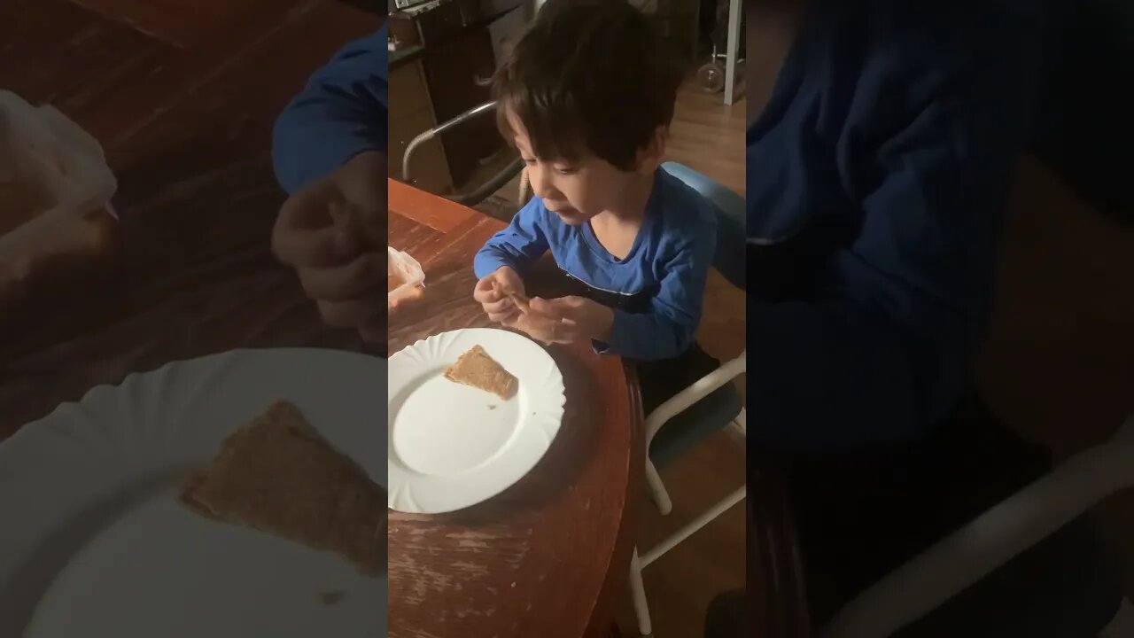 Baby boy is eating pancake and he does not want to share #cutebaby