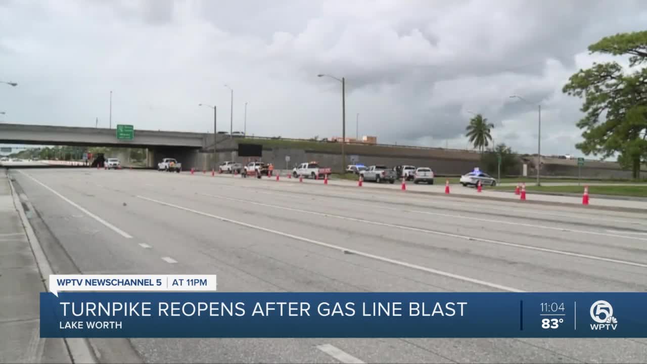 All Turnpike lanes reopen after gas line explosion near Lake Worth Road