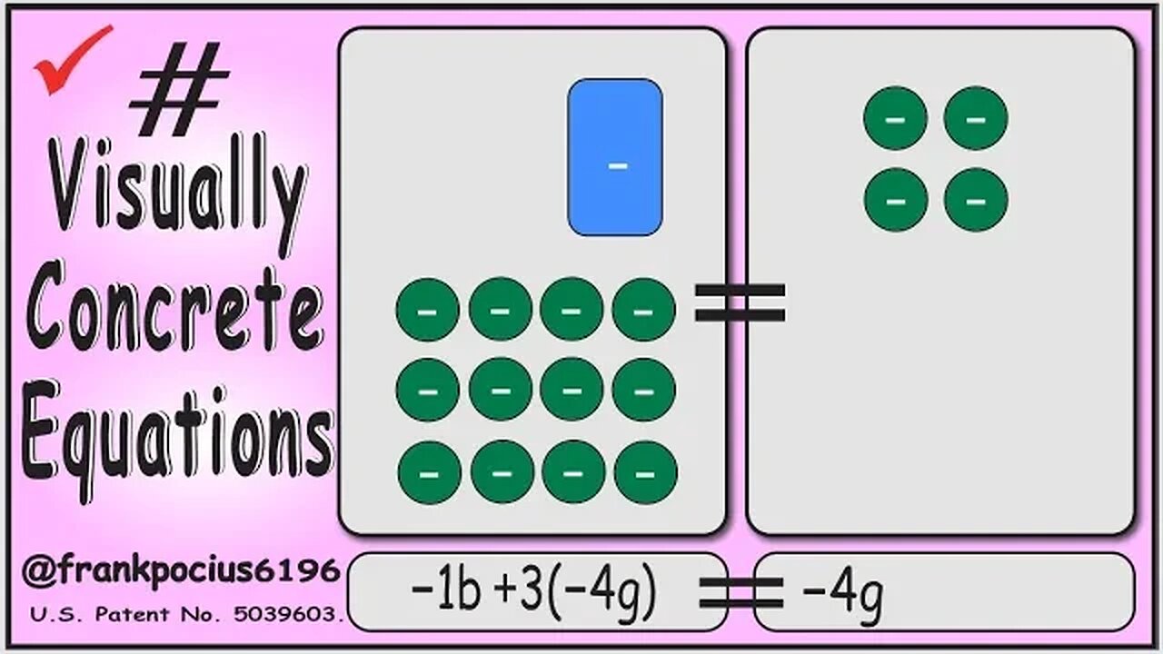 VISUAL EQUATION _ -1b +3(-4g) = -4g _ SOLVING BASIC EQUATIONS _ SOLVING BASIC WORD PROBLEMS