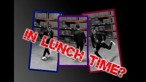 Man doing crazy dance moves after lunch at his job