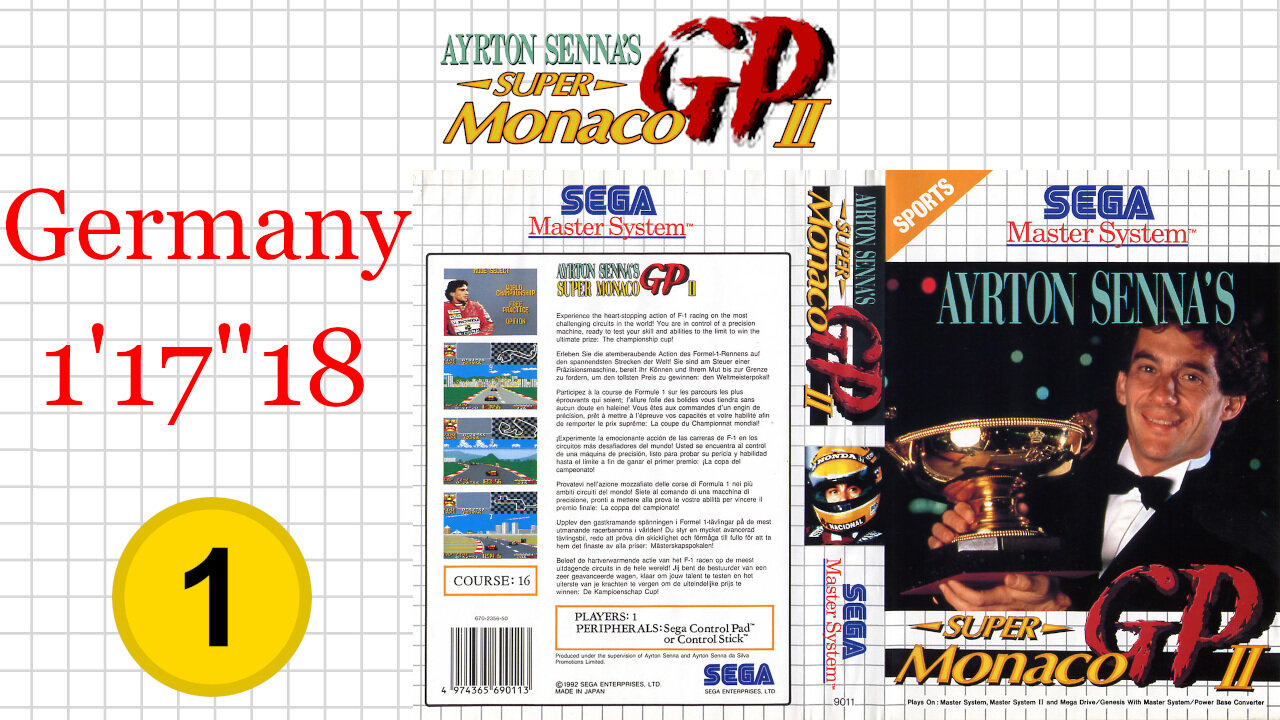 Ayrton Senna's Super Monaco GP II [SMS] Germany [1'17"18] WR🥇 | SEGA Master System Marceau