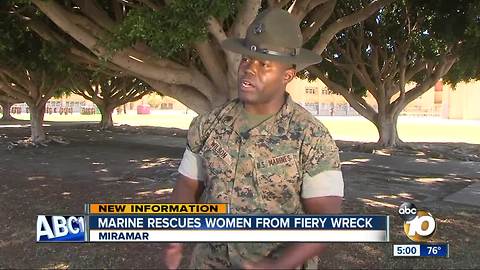 Marine rescues women from fiery wreck on SR-163