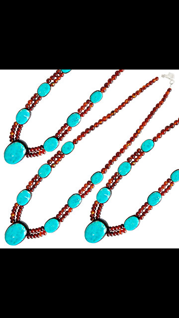 Natural turquoise and Orange Amber roundle beads simple gemstone necklace gift Reversible necklace01