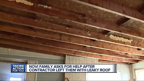 Novi family asks for help after contractor leaves them with leaky roof