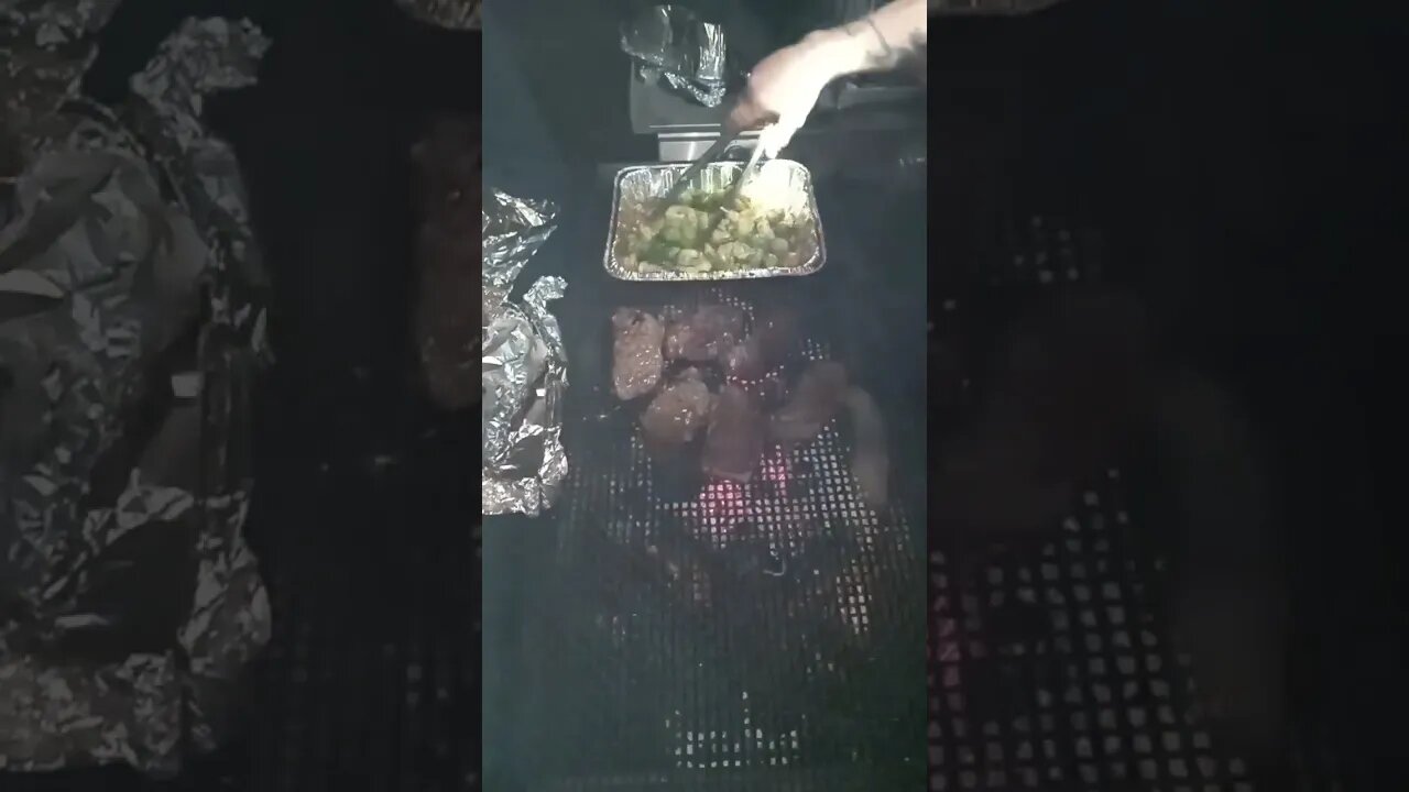 surf n turf grillin beef spare ribs and shrimp with veggies