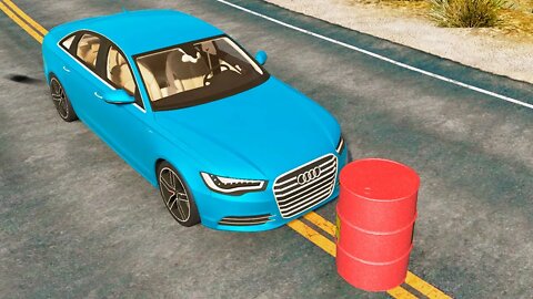 Audi A6 vs Explosive Barrel – BeamNG.Drive