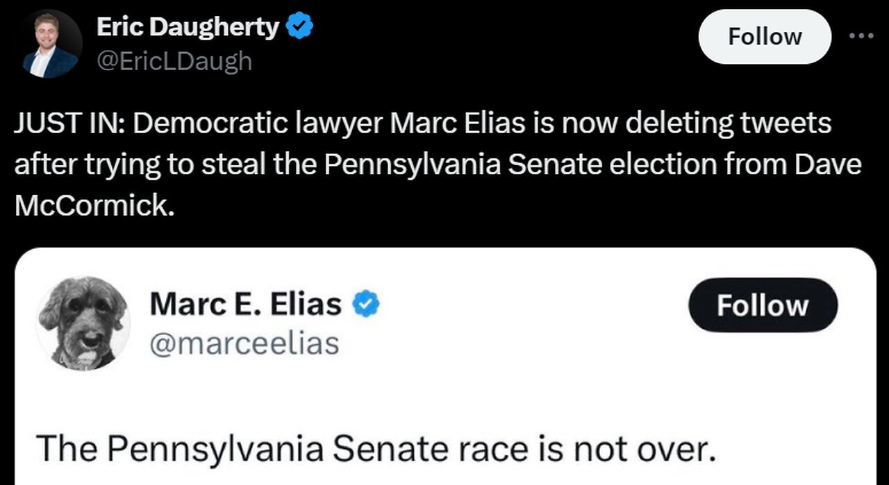 BREAKING-Marc Elias Now Deleting Tweets After Trying To Steal PA Senate Election from Dave McCormick