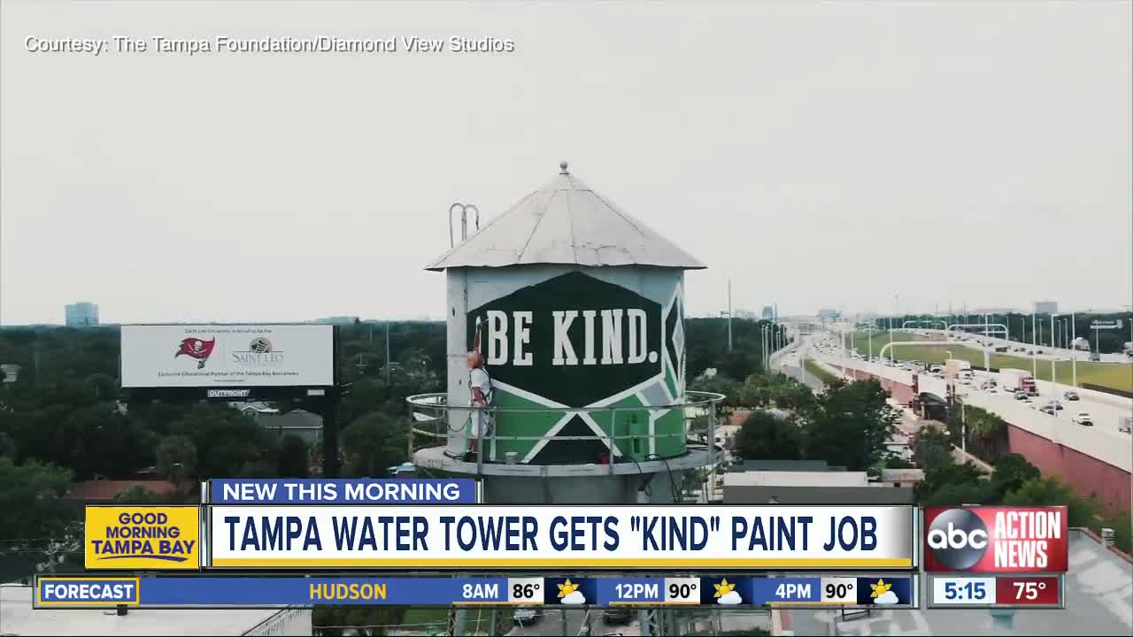 Iconic Tampa water tower aims to uplift I-275 commuters with 'Be Kind, Do Good' mural makeover