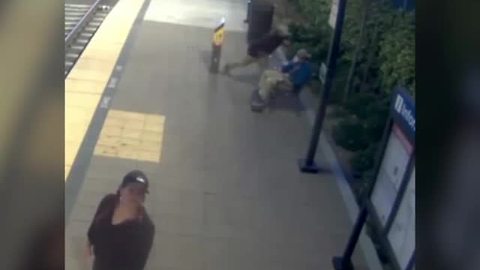 Surveillance video of San Diego trolley stop assault and robbery