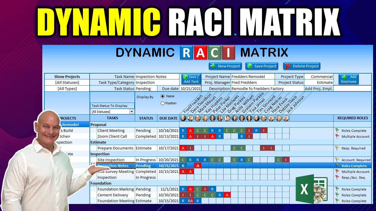 How To Create A Dynamic RACI Matrix In Excel To Manage Unlimited Projects & Tasks [FREE Download]