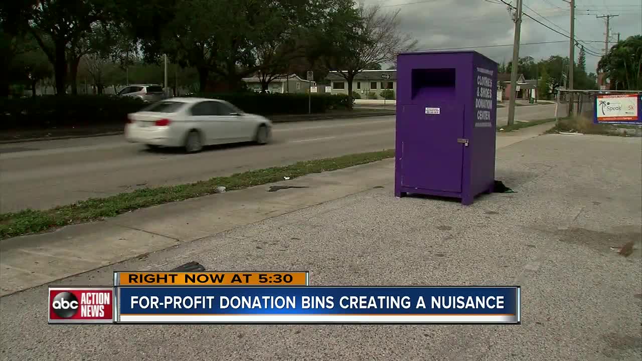 For-profit company places collection bins in Tampa parking lots without owners' permission