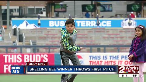 Spelling Bee Winner Throws out Drillers First Pitch