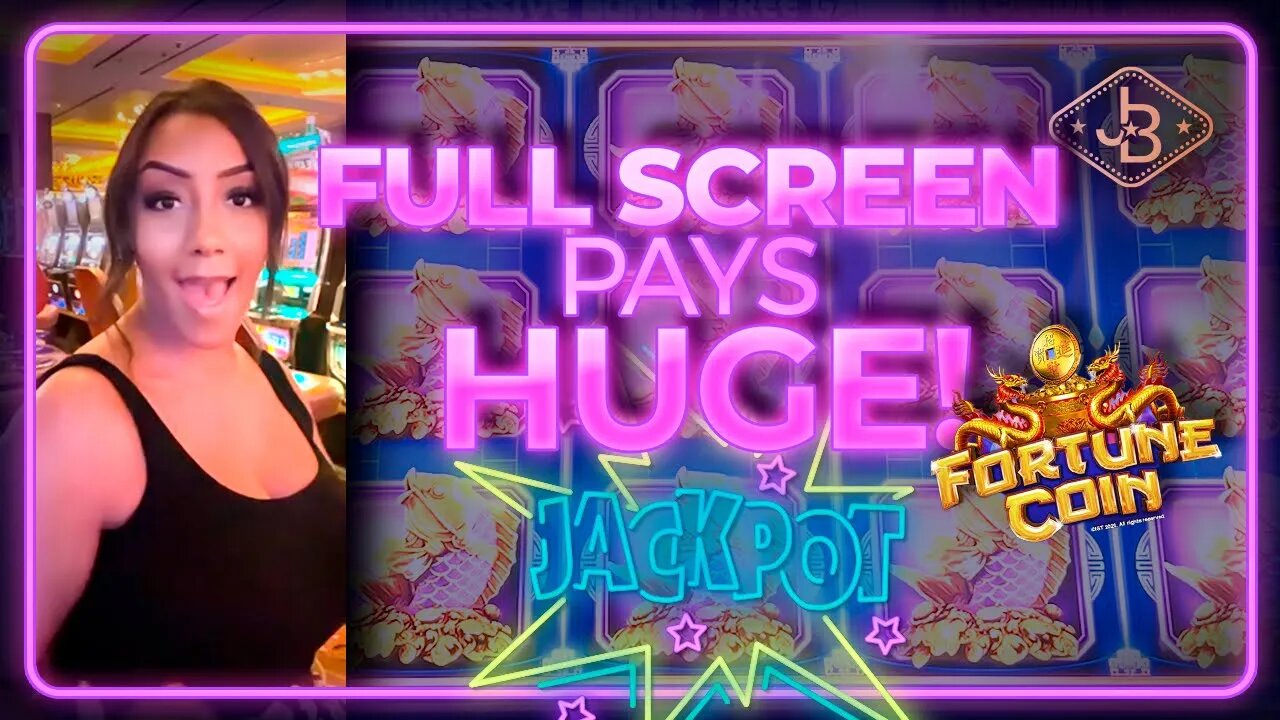 Wow! Full Screen on Fortune Coin Slot Machine! HUGE Jackpot!
