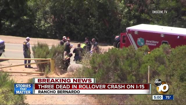 Three dead in rollover crash on I-15 in Rancho Bernardo