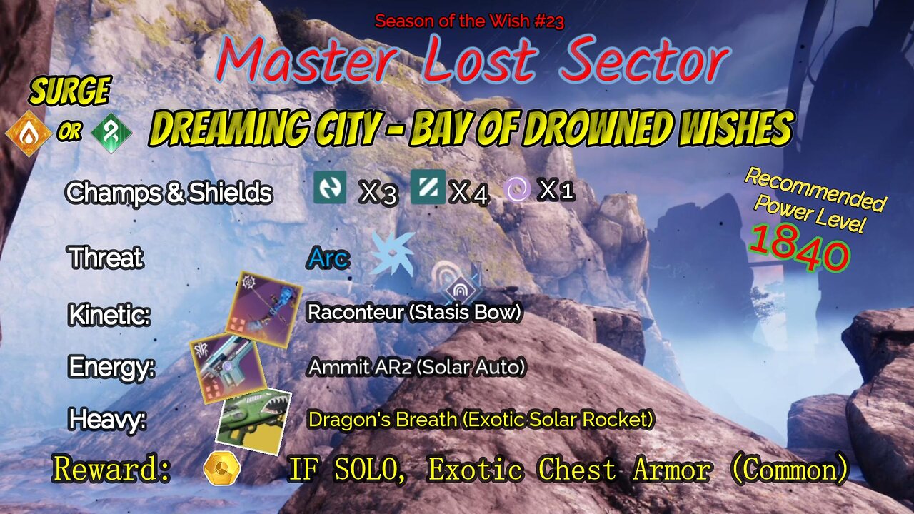 Destiny 2 Master Lost Sector: Dreaming City - Bay of Drowned Wishes on my Solar Titan 12-21-23