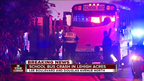 Crews cleaning up scene of crash between school bus and a utility truck in Lehigh Acres