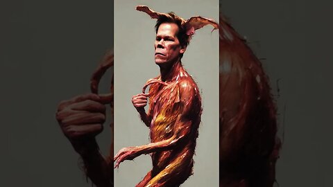 creepy AI generated Kevin Bacon covered in bacon