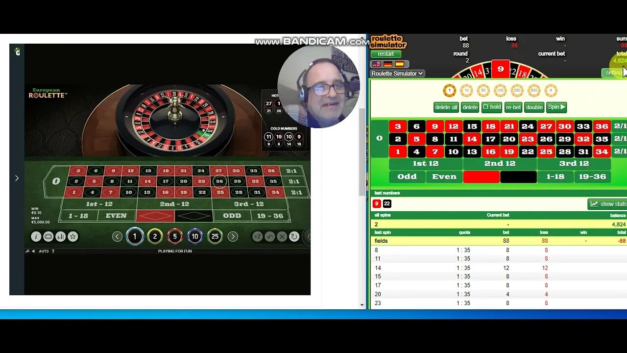 Duality roulette -- Betting on 2 tables at once with the same strategy -- Lady luck on numbers