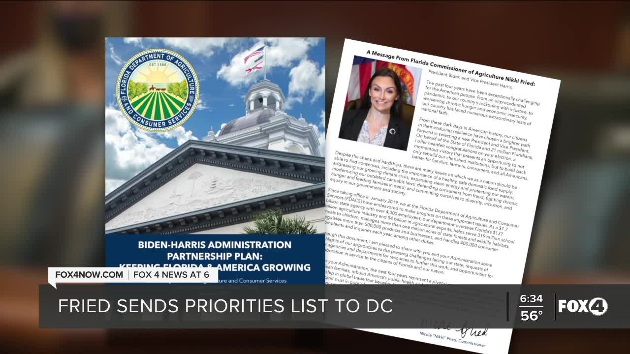 Florida Commissioner of Agriculture sends list of priorities to DC