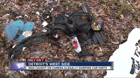 Man caught on video dumping car parts in Detroit