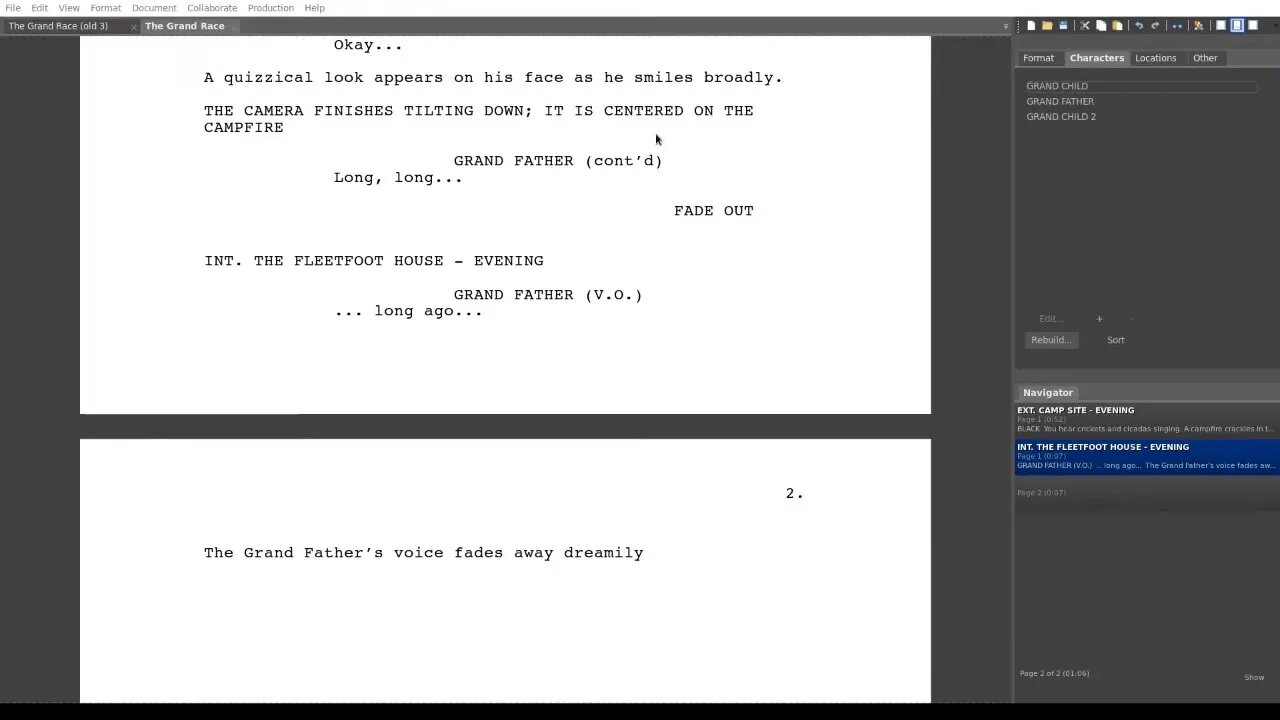 Working on The Grand Race script 1