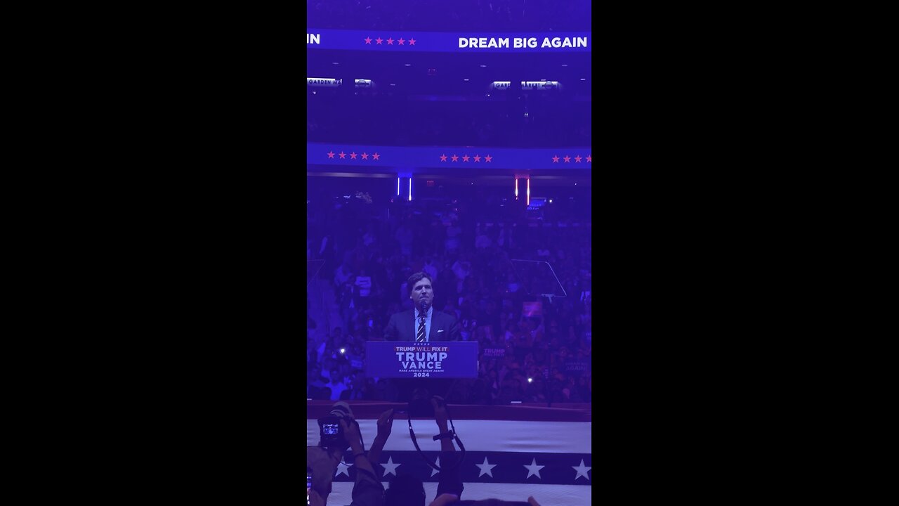 Tucker Carlson makes his entrance at Donald Trump’s MSG Rally