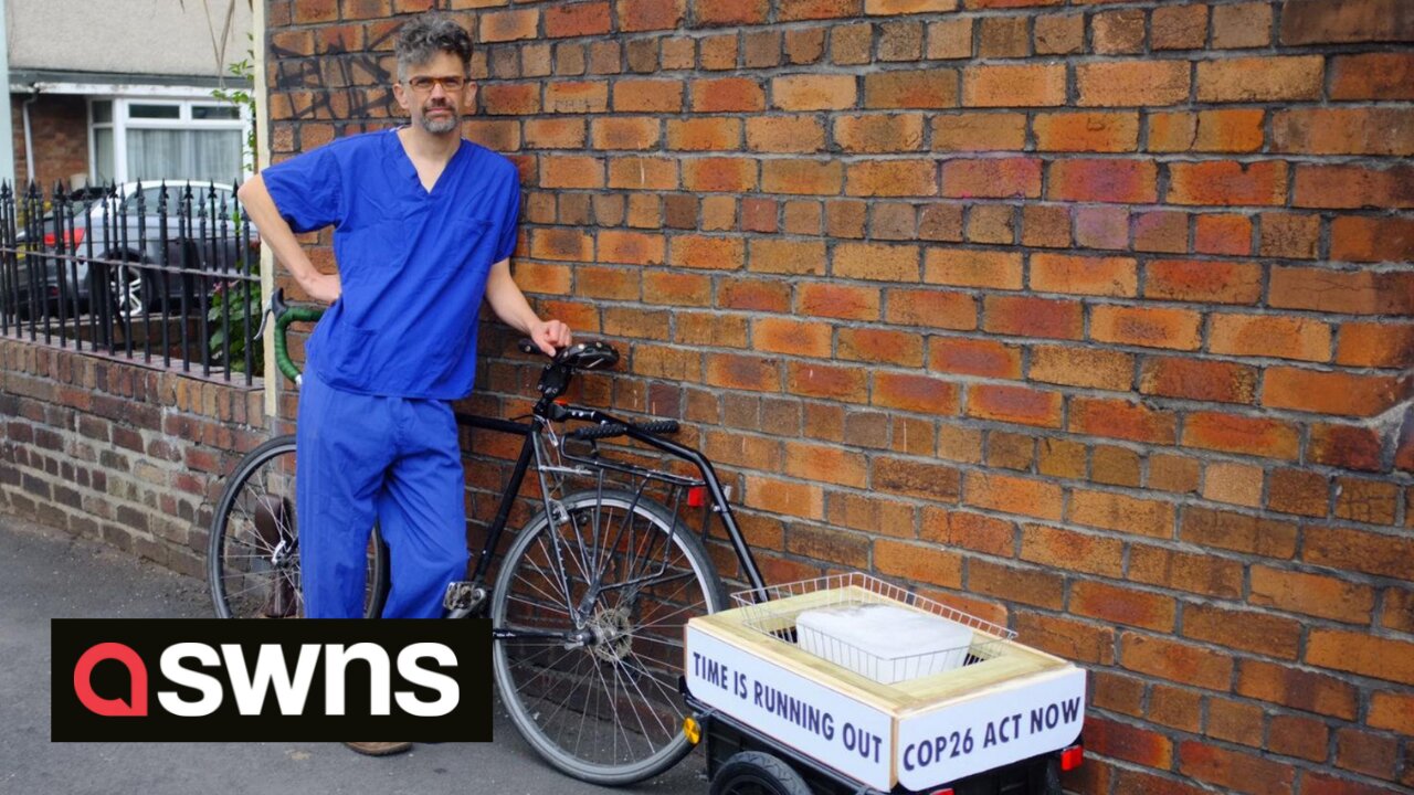 UK cyclist is towing block of ice to COP26 to raise awareness of climate change