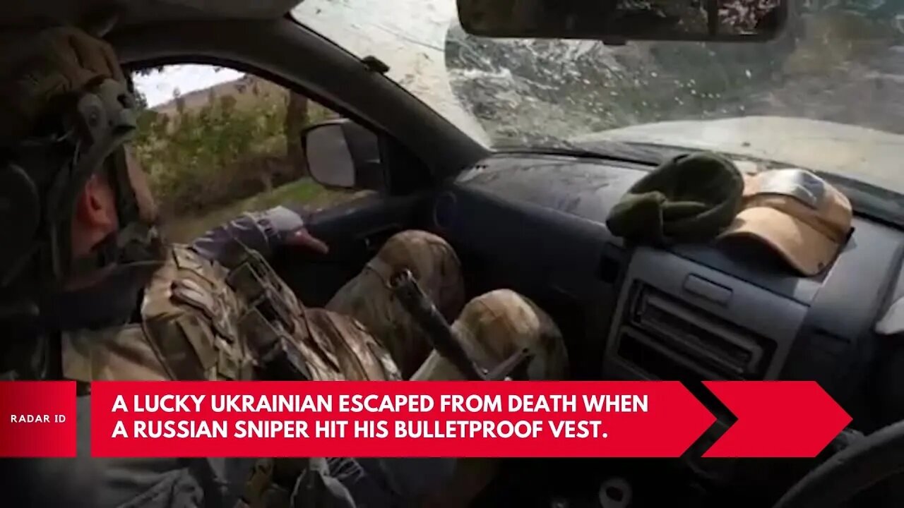 A lucky Ukrainian escaped from death when a Russian sniper hit his bulletproof vest