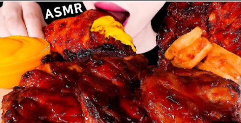 ASMR SPICY GRILLED CHICKEN, MENBOSHA SHRIMP TOAST, CHEESE SAUCE EATING SOUNDS MUKBANG