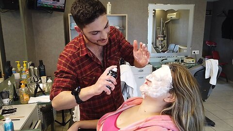 💈ASMR FOAMY CLEANSING THERAPY w⁄ FACE, HEAD & EAR MASSAGE ¦ TURKISH LADY BARBER FALLS ASLEEP