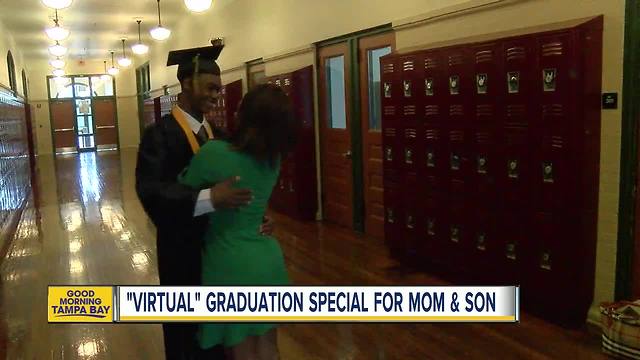 Emotional reunion between military mom and ballet-dancing son at Virtual School's graduation