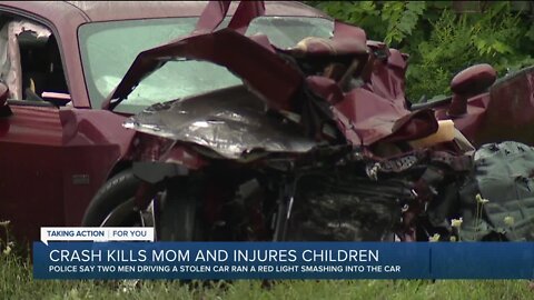 Crash kills mom and injures three children on Detroit's east side