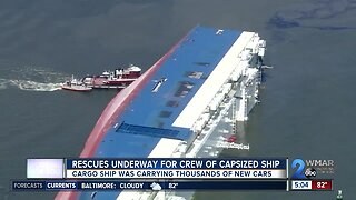 Rescues underway for crew of capsized ship