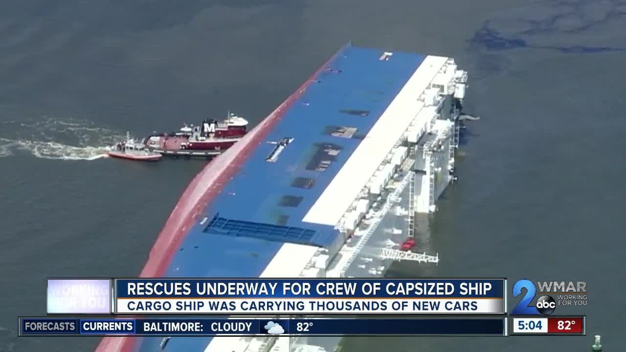 Rescues underway for crew of capsized ship