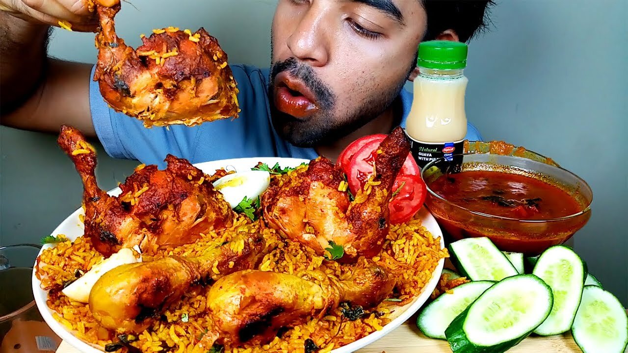 CHICKEN DUM BIRYANI EATING,